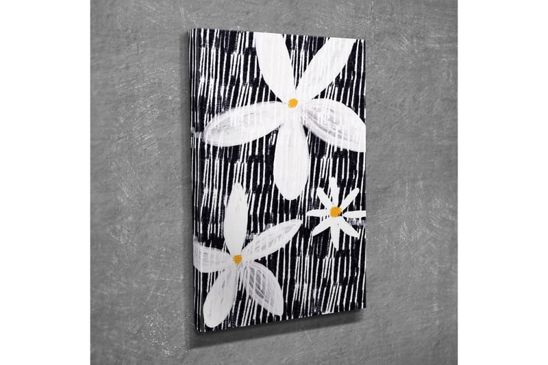Lerretsbilde - Blomster i hvitt og gult mot svart bakgrunn - Hvit / Svart / Gul - Innredning - Bilder & kunst - Lerretsbilder