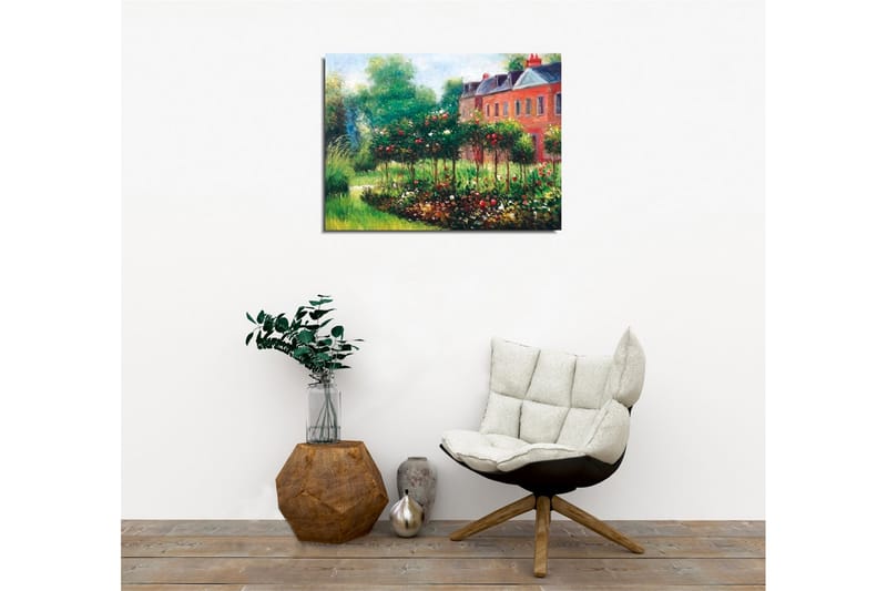 Lerretsbilde - Blomstrende hage med roser og grønne busker - Grønn / Rød / Brun - Innredning - Bilder & kunst - Lerretsbilder