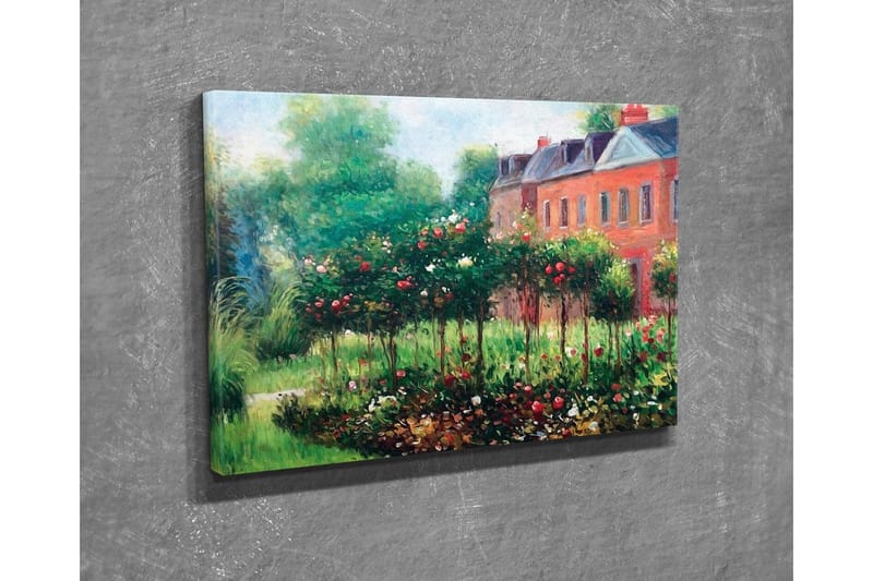 Lerretsbilde - Blomstrende hage med roser og grønne busker - Grønn / Rød / Brun - Innredning - Bilder & kunst - Lerretsbilder