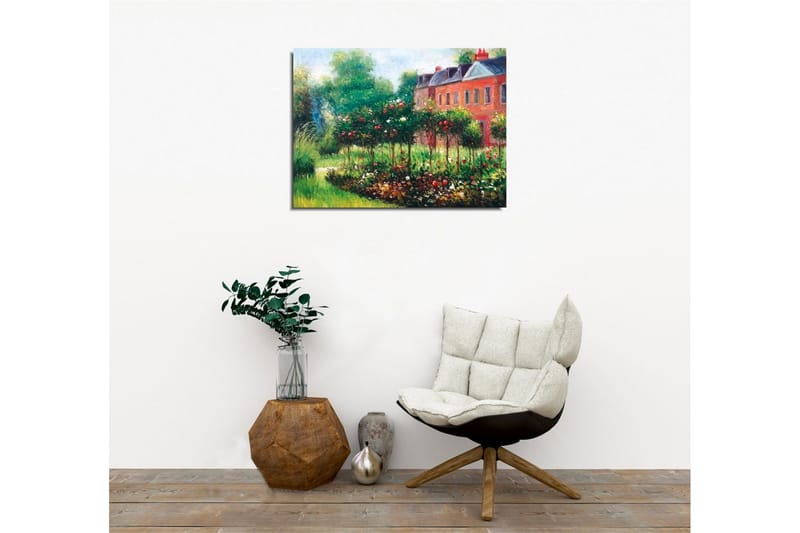 Lerretsbilde - Blomstrende hage med roser og grønne busker - Grønn / Rød / Brun - Innredning - Bilder & kunst - Lerretsbilder