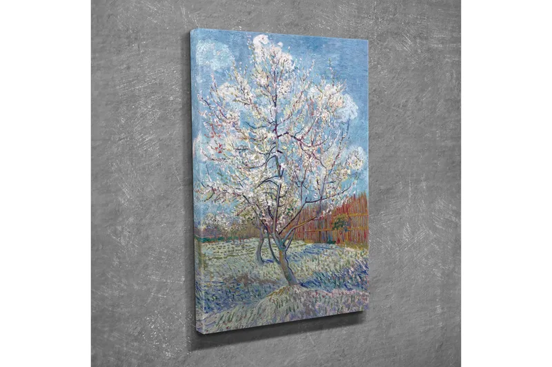 Lerretsbilde - Blomstrende kirsebærtrær i vårlandskap - Hvit / Lys blå / Grønn - Innredning - Bilder & kunst - Lerretsbilder