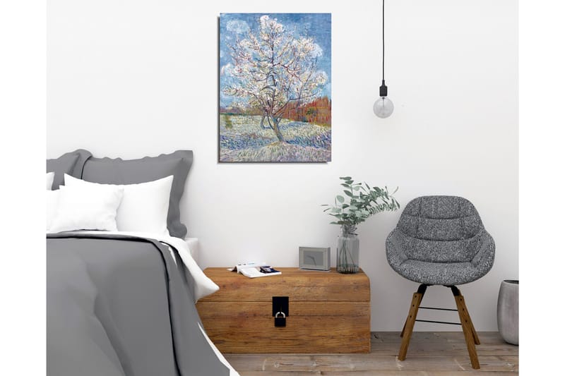 Lerretsbilde - Blomstrende kirsebærtrær i vårlandskap - Hvit / Lys blå / Grønn - Innredning - Bilder & kunst - Lerretsbilder