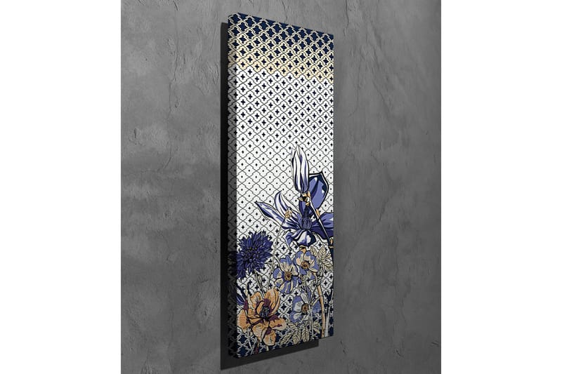 Lerretsbilde - Blomstrende komposisjon med stiliserte blomster i blått og gull - Blå / Gull / Hvit - Innredning - Bilder & kunst - Lerretsbilder