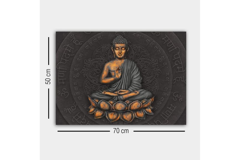 Lerretsbilde - Buddha i meditasjonsposisjon på en lotusblomst - Grå / Oransje / Svart - Innredning - Bilder & kunst - Lerretsbilder