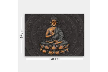Lerretsbilde - Buddha i meditasjonsposisjon på en lotusblomst - Grå / Oransje / Svart - Innredning - Bilder & kunst - Lerretsbilder