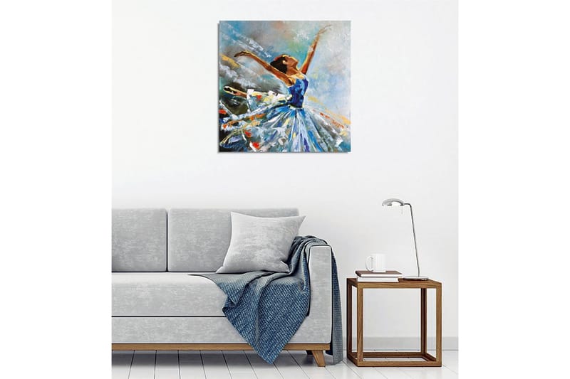 Lerretsbilde - Dansende ballerina i en blå kjole - Blå / Hvit / Oransje - Innredning - Bilder & kunst - Lerretsbilder