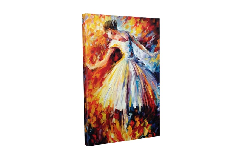 Lerretsbilde - Dansende ballerina i et fargerikt miljø, Rød / Gul / Hvit