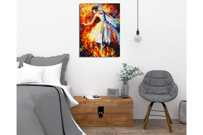 Lerretsbilde - Dansende ballerina i et fargerikt miljø - Rød / Gul / Hvit - Innredning - Bilder & kunst - Lerretsbilder