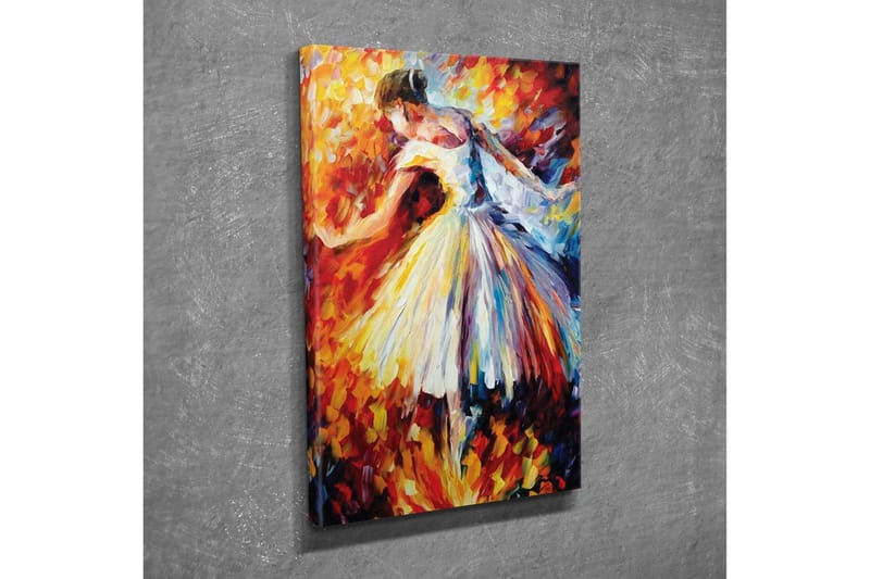 Lerretsbilde - Dansende ballerina i et fargerikt miljø - Rød / Gul / Hvit - Innredning - Bilder & kunst - Lerretsbilder