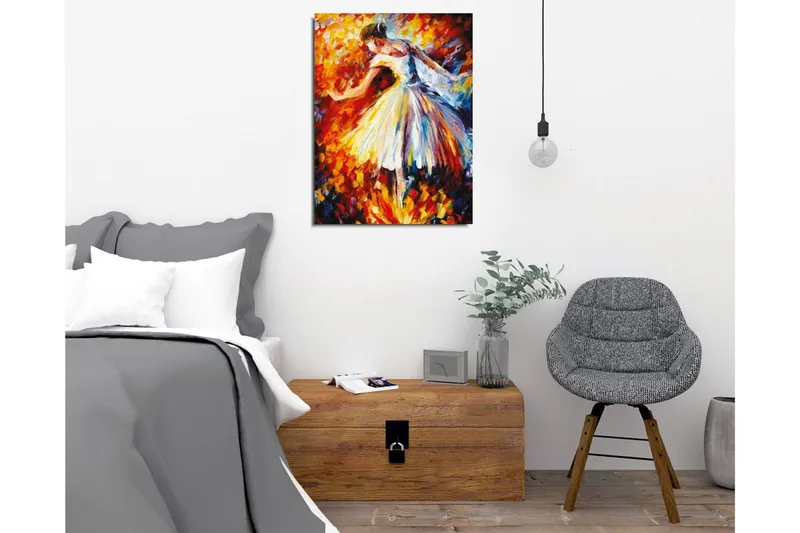 Lerretsbilde - Dansende ballerina i et fargerikt miljø - Rød / Gul / Hvit - Innredning - Bilder & kunst - Lerretsbilder