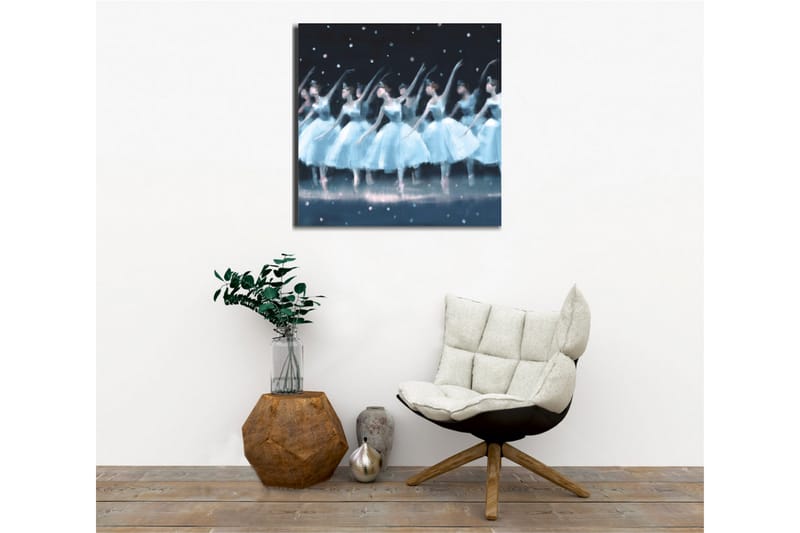 Lerretsbilde - Dansende ballerinaer i lyseblå kjoler - Lyseblå / Svart / Hvit - Innredning - Bilder & kunst - Lerretsbilder