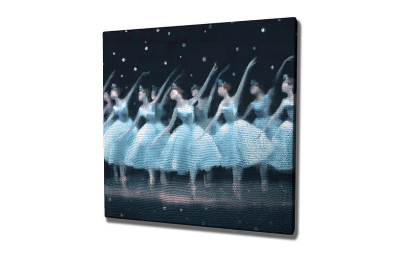 Lerretsbilde - Dansende ballerinaer i lyseblå kjoler - Lyseblå / Svart / Hvit - Innredning - Bilder & kunst - Lerretsbilder