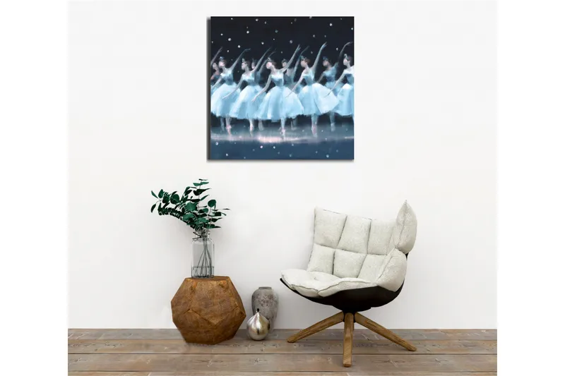 Lerretsbilde - Dansende ballerinaer i lyseblå kjoler - Lyseblå / Svart / Hvit - Innredning - Bilder & kunst - Lerretsbilder
