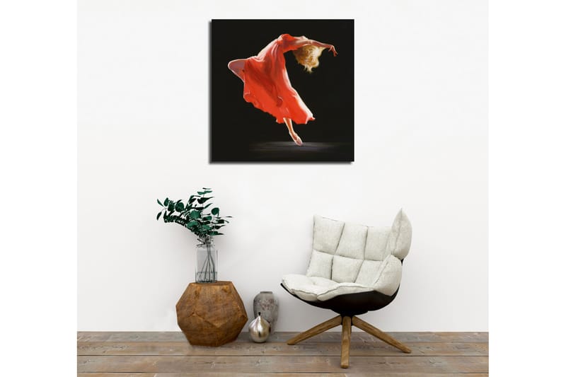 Lerretsbilde - Dansende figur i rød kjole - Rød / Beige / Svart - Innredning - Bilder & kunst - Lerretsbilder