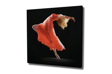 Lerretsbilde - Dansende figur i rød kjole - Rød / Beige / Svart - Innredning - Bilder & kunst - Lerretsbilder