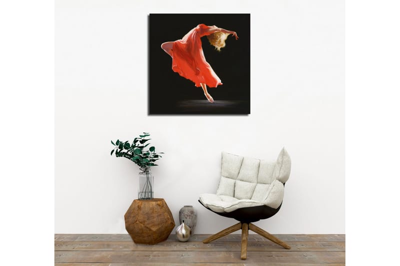 Lerretsbilde - Dansende figur i rød kjole - Rød / Beige / Svart - Innredning - Bilder & kunst - Lerretsbilder