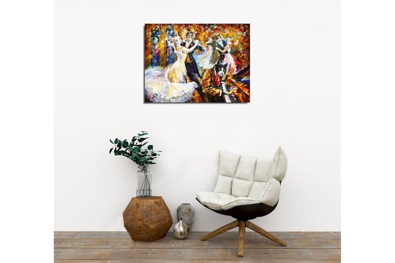Lerretsbilde - Dansende katter i elegante klær på et festlig ball - Gull / Hvit / Svart - Innredning - Bilder & kunst - Lerretsbilder