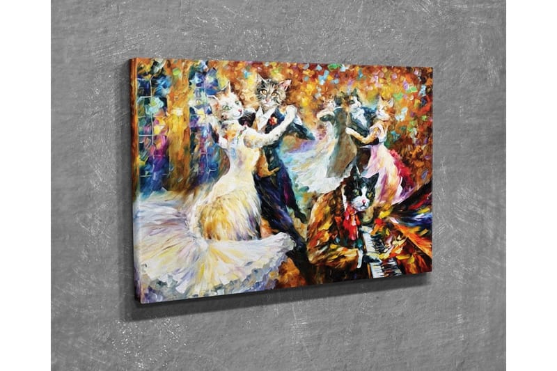 Lerretsbilde - Dansende katter i elegante klær på et festlig ball - Gull / Hvit / Svart - Innredning - Bilder & kunst - Lerretsbilder