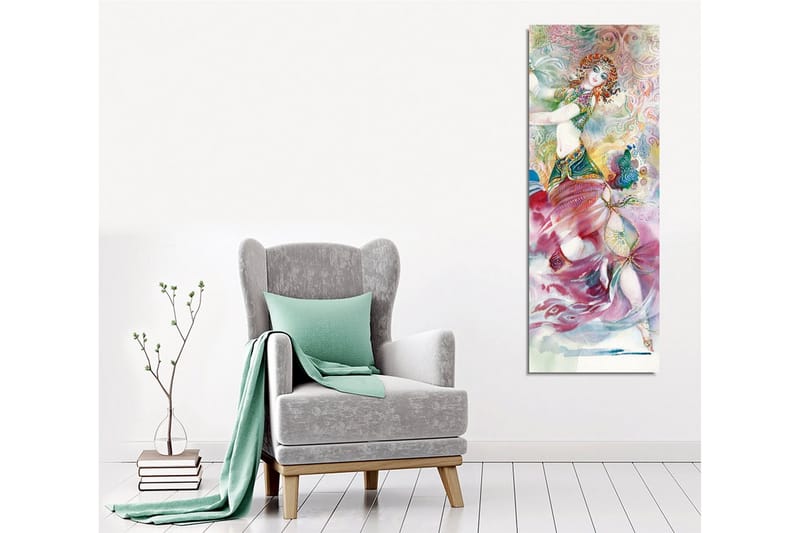 Lerretsbilde - Dansende kvinne i fargerikt kostyme med detaljerte mønstre - Rosa / Turkis / Grønn - Innredning - Bilder & kunst - Lerretsbilder