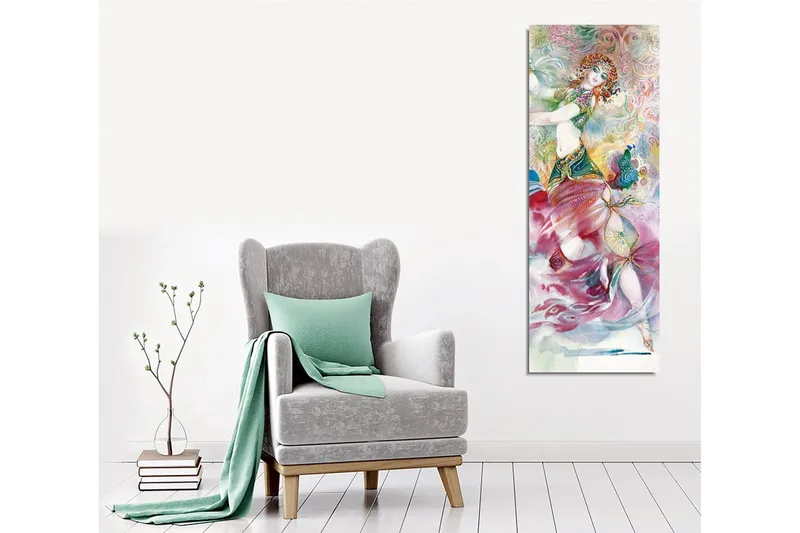 Lerretsbilde - Dansende kvinne i fargerikt kostyme med detaljerte mønstre - Rosa / Turkis / Grønn - Innredning - Bilder & kunst - Lerretsbilder