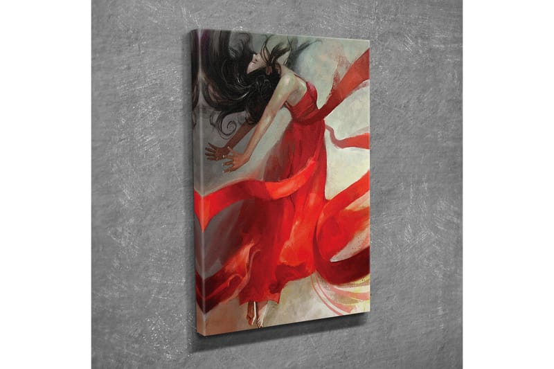 Lerretsbilde - Dansende kvinne i rød kjole med flagrende bånd - Rød / Beige / Svart - Innredning - Bilder & kunst - Lerretsbilder