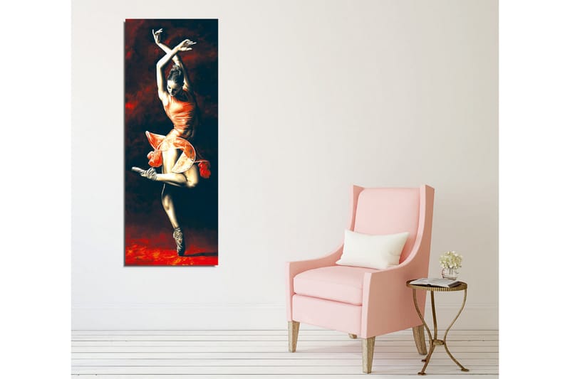 Lerretsbilde - Dansende kvinne i rød kjole - Rød / Svart / Beige - Innredning - Bilder & kunst - Lerretsbilder