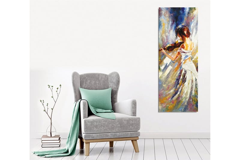 Lerretsbilde - Dansende kvinne med fiolin - Hvit / Beige / Blå - Innredning - Bilder & kunst - Lerretsbilder