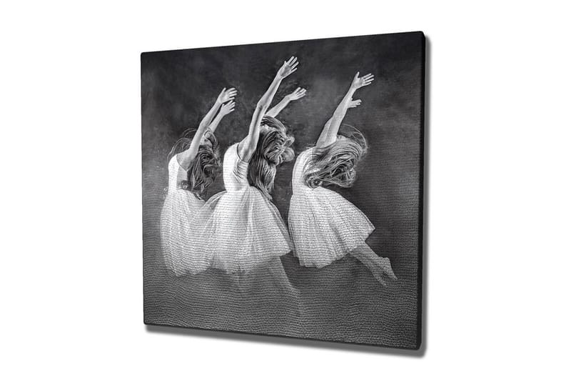 Lerretsbilde - Dansende kvinner i hvite kjoler, Hvit / Svart / Grå
