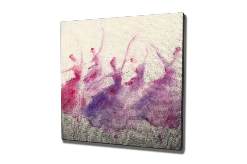 Lerretsbilde - Dansende silhuetter i myke pastellfarger, Lilla / Rosa / Hvit