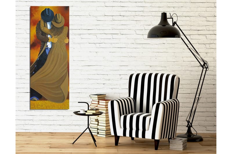 Lerretsbilde - Dansende par i cowboyklær - Brun / Oransje / Svart - Innredning - Bilder & kunst - Lerretsbilder