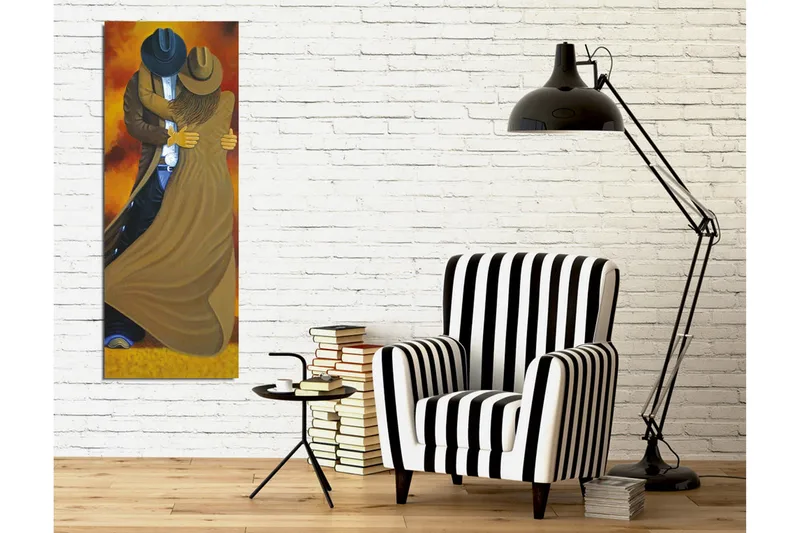 Lerretsbilde - Dansende par i cowboyklær - Brun / Oransje / Svart - Innredning - Bilder & kunst - Lerretsbilder