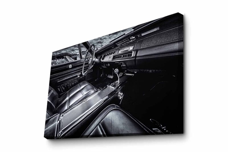 Lerretsbilde - Detaljert interiør i en klassisk bil, Svart / Grå