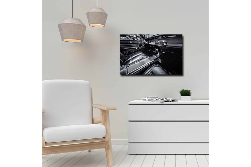 Lerretsbilde - Detaljert interiør i en klassisk bil - Svart / Grå - Innredning - Bilder & kunst - Lerretsbilder