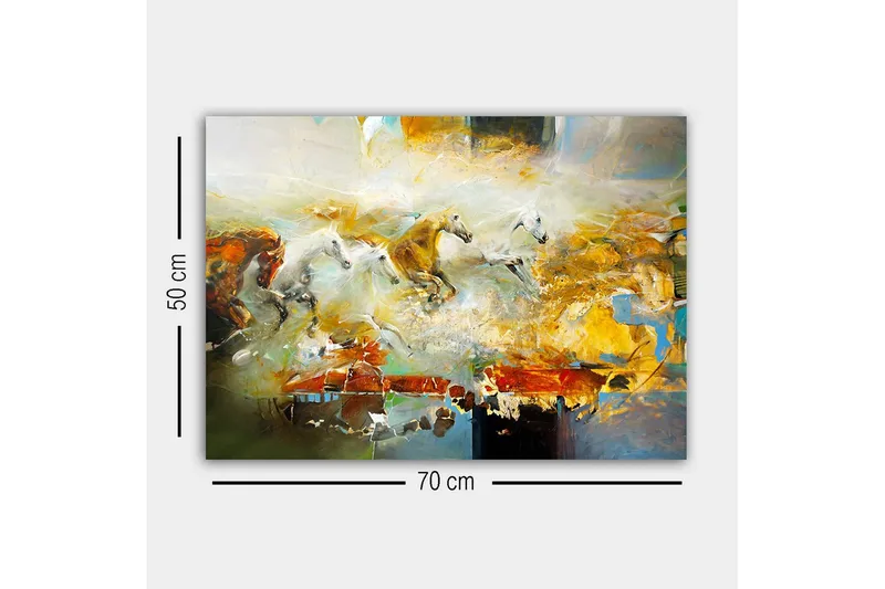 Lerretsbilde - Dynamisk gruppe galopperende hester - Gull / Hvit / Brun - Innredning - Bilder & kunst - Lerretsbilder