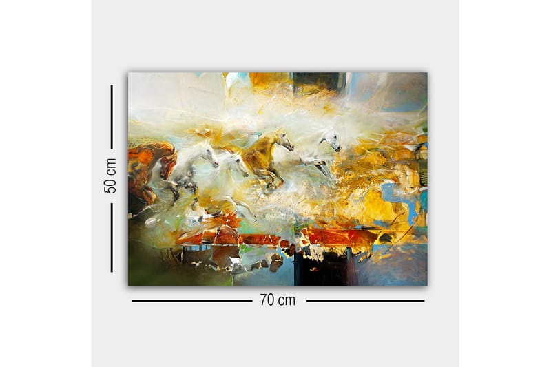 Lerretsbilde - Dynamisk gruppe galopperende hester - Gull / Hvit / Brun - Innredning - Bilder & kunst - Lerretsbilder