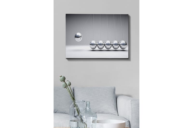 Lerretsbilde - Dynamisk komposisjon av svingende baller i metallisk finish - Sølv / Grå - Innredning - Bilder & kunst - Lerretsbilder