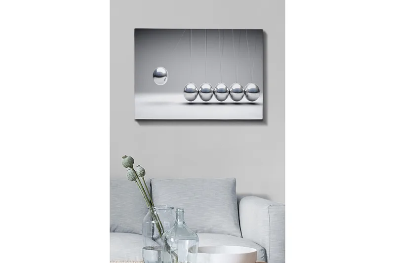 Lerretsbilde - Dynamisk komposisjon av svingende baller i metallisk finish - Sølv / Grå - Innredning - Bilder & kunst - Lerretsbilder
