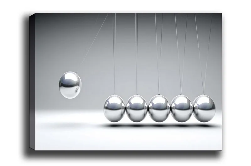 Lerretsbilde - Dynamisk komposisjon av svingende baller i metallisk finish - Sølv / Grå - Innredning - Bilder & kunst - Lerretsbilder