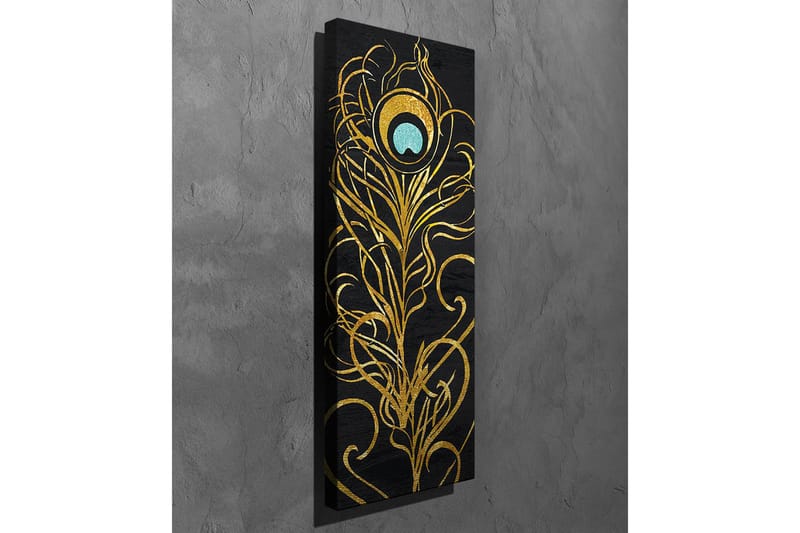 Lerretsbilde - Elegant fjærdesign i gull og turkis - Gull / Turkis / Svart - Innredning - Bilder & kunst - Lerretsbilder