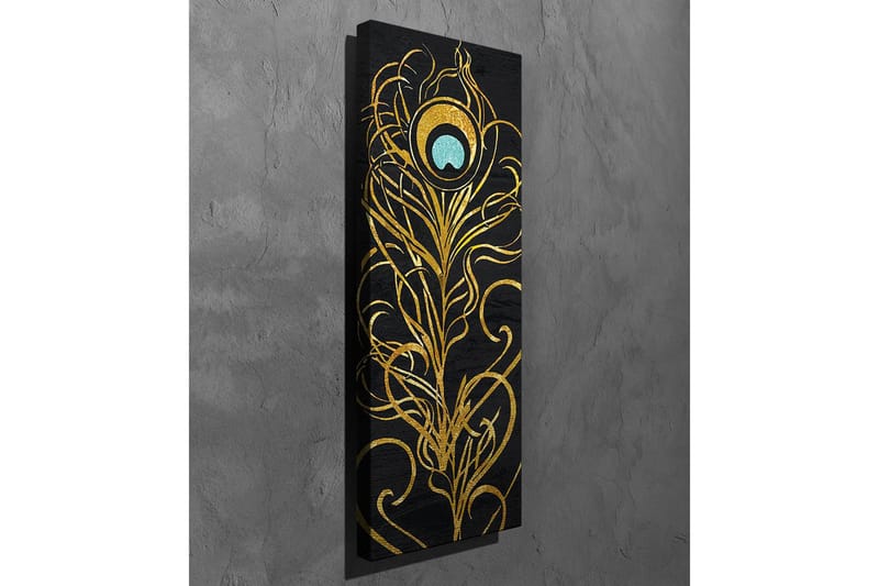 Lerretsbilde - Elegant fjærdesign i gull og turkis - Gull / Turkis / Svart - Innredning - Bilder & kunst - Lerretsbilder