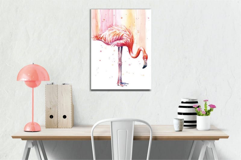 Lerretsbilde - Elegant flamingo i pastellfarger - Rosa / Aprikos / Svart - Innredning - Bilder & kunst - Lerretsbilder