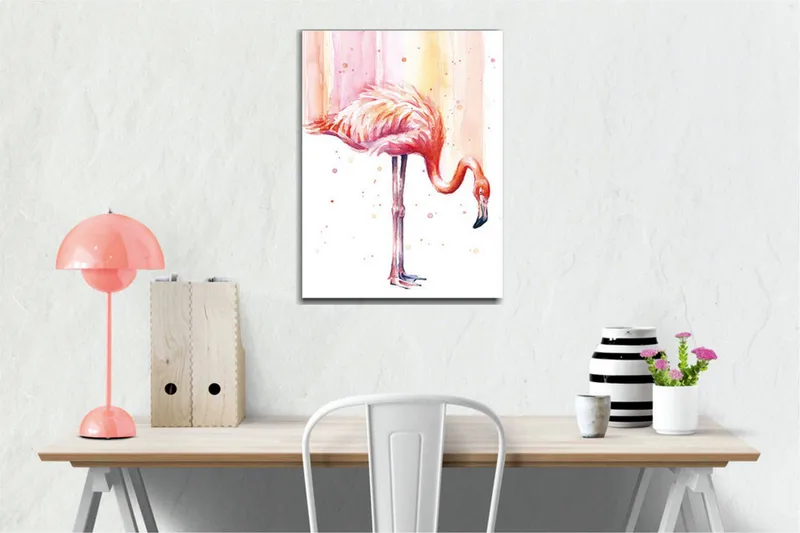 Lerretsbilde - Elegant flamingo i pastellfarger - Rosa / Aprikos / Svart - Innredning - Bilder & kunst - Lerretsbilder
