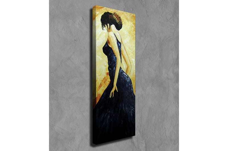 Lerretsbilde - Elegant kvinne i svart kjole - Mørk blå / Gyllen / Beige - Innredning - Bilder & kunst - Lerretsbilder