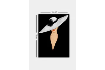 Lerretsbilde - Elegant kvinne med stor hvit hatt og oransje lepper - Hvit / Svart / Oransje - Innredning - Bilder & kunst - Lerretsbilder