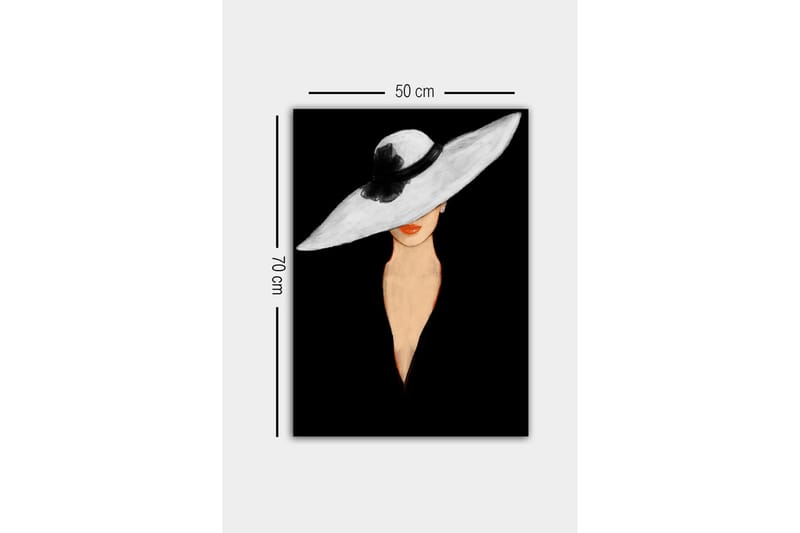 Lerretsbilde - Elegant kvinne med stor hvit hatt og oransje lepper - Hvit / Svart / Oransje - Innredning - Bilder & kunst - Lerretsbilder