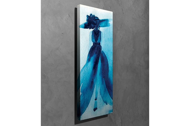 Lerretsbilde - Elegant silhuett av en kvinne i stor hatt og kjole - Mørk blå / Lys blå - Innredning - Bilder & kunst - Lerretsbilder