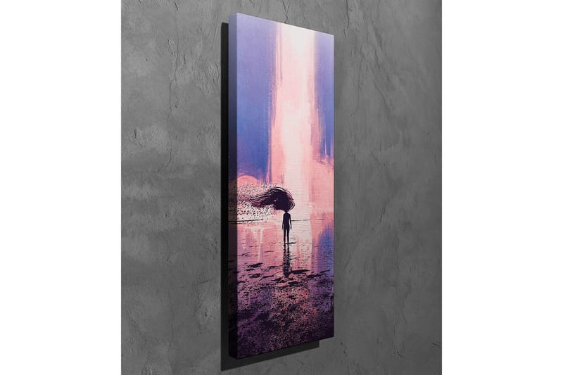 Lerretsbilde - Ensom figur med paraply i et drømmeaktig landskap - Lilla / Rosa / Mørk blå - Innredning - Bilder & kunst - Lerretsbilder