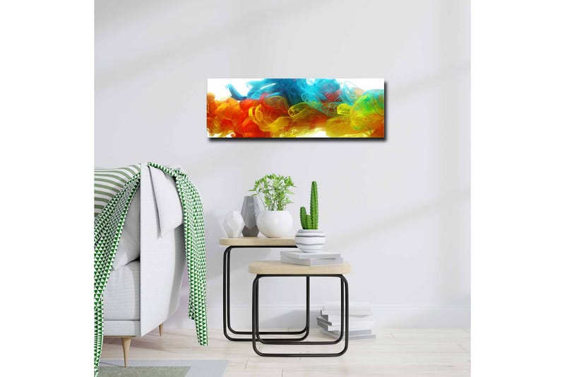 Lerretsbilde - Fargerik abstrakt komposisjon av flytende fargestrømmer - Blå / Oransje / Gul - Innredning - Bilder & kunst - Lerretsbilder