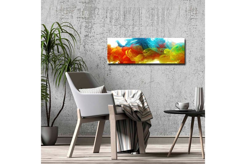 Lerretsbilde - Fargerik abstrakt komposisjon av flytende fargestrømmer - Blå / Oransje / Gul - Innredning - Bilder & kunst - Lerretsbilder