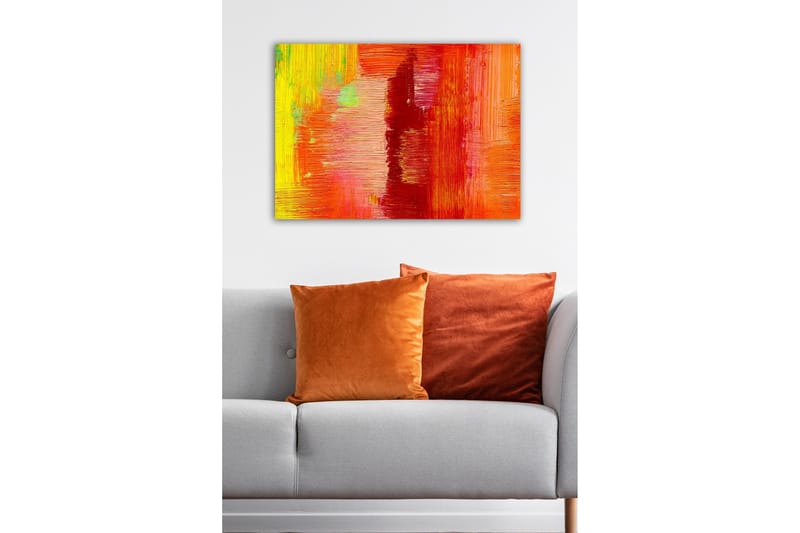 Lerretsbilde - Fargerik abstrakt komposisjon med elementer av rødt og oransje - Rød / Oransje / Gul - Innredning - Bilder & kunst - Lerretsbilder